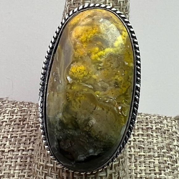 New Bumble Bee Jasper Stone Silver Overlay Ring Size 8.75 - 9 Bumblebee - Picture 3 of 7